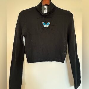 Y2K Butterfly Lightweight cropped Black Sweater  Size Small NWT